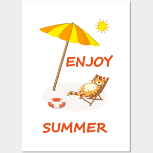 enjoy summer with funny cat Posters and Art